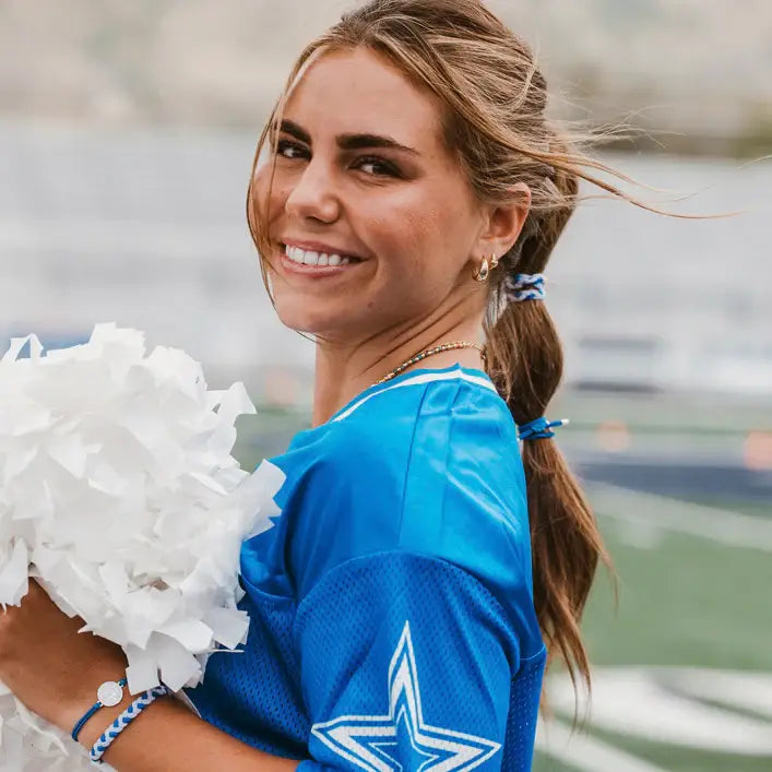 "Game Day" Blue/White Hair Tie Bracelet