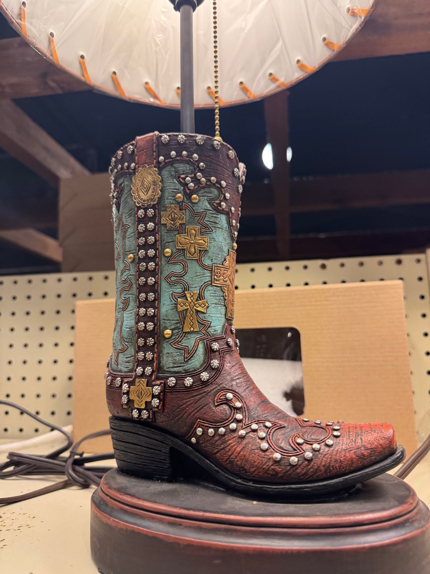 Teal Studded Boot Vase