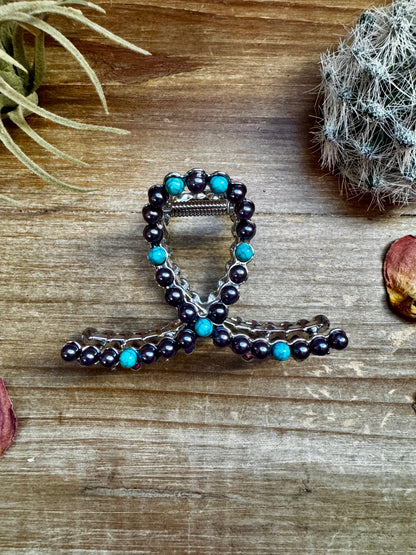 Smaller Pearls hair clips - turquoise and faux pearls
