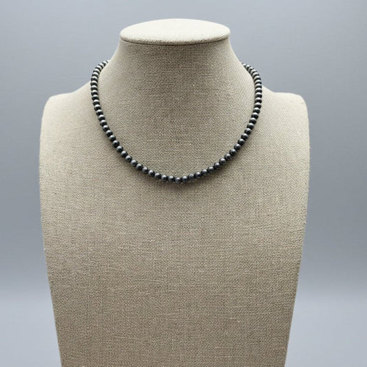 5mm Burnished Silver Pearl Choker & Earring Set — Western Adjustable Set
