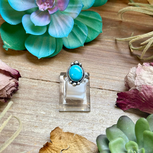 140 - Sterling Silver Kingman Turquoise Medicine Man Eye Stamped Stacking Ring by Jason Ogg