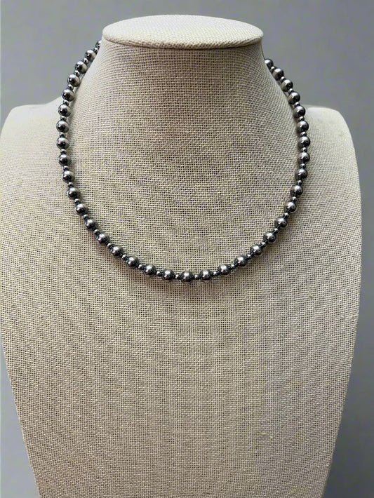 6mm and 3mm Sterling Silver Pearls choker necklace - 14 inch choker