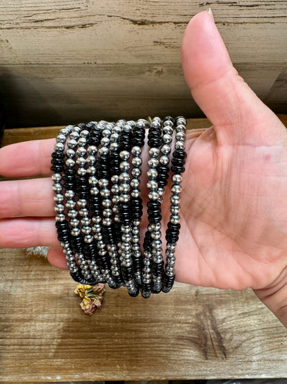 18 Inch 5 mm Sterling Silver Pearls necklace with Black Onyx