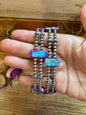 Purple Double Strand Necklace – 13” Beaded – Sterling Silver Pearls & Rectangle Variscite Turquoise