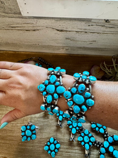 Complete Squash Blossom Set – Kingman Turquoise – Sterling Silver – Navajo Made by Wilson Dawes
