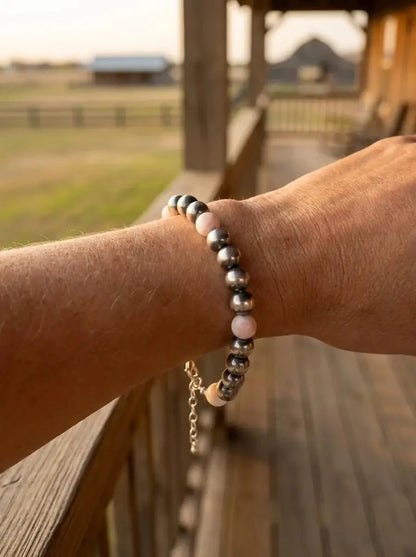 8mm Sterling Pearl Bracelet with Pink Conch — 6 inch