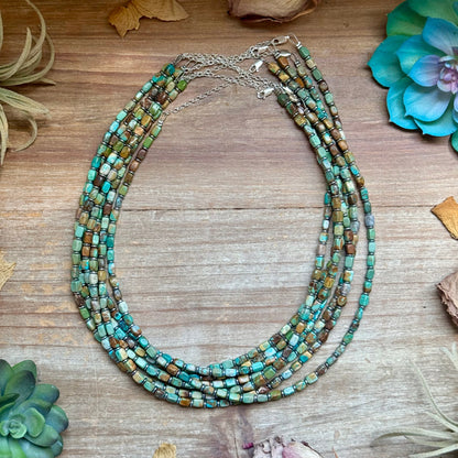 Tube Turquoise & Hematite Necklace – 18"