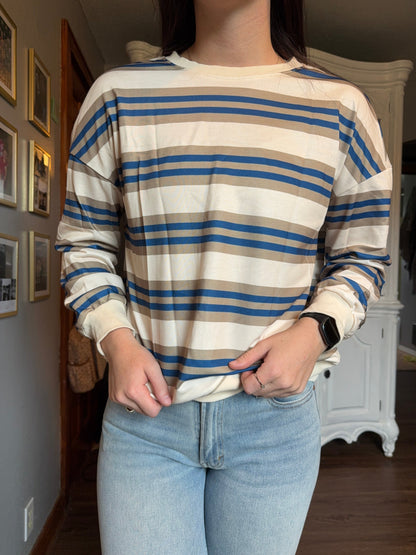 Stripe Crewneck Pullover Sweatshirt