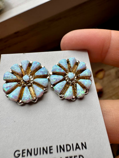 Cluster Earrings – White Opal & Sterling Silver
