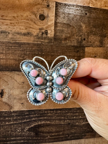 Butterfly ring -size 7.5 - pink conch and sterling silver