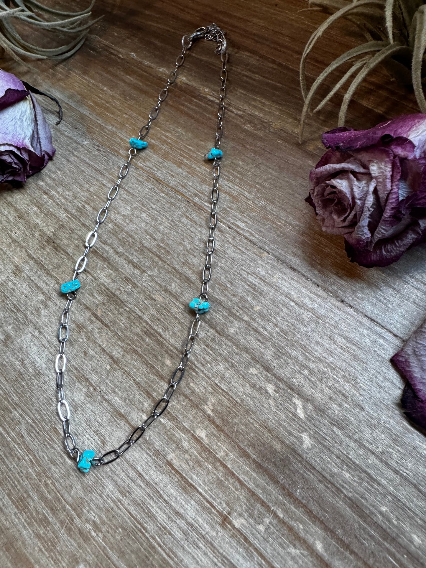 Sleeping Beauty Turquoise Necklace – Silver-Plated Paperclip Chain – Handmade by The Bijoux FAB – 15"