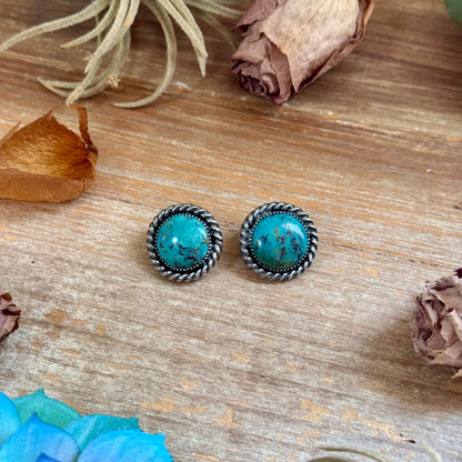 Round Turquoise Rope Border Stud Earrings – Option 2