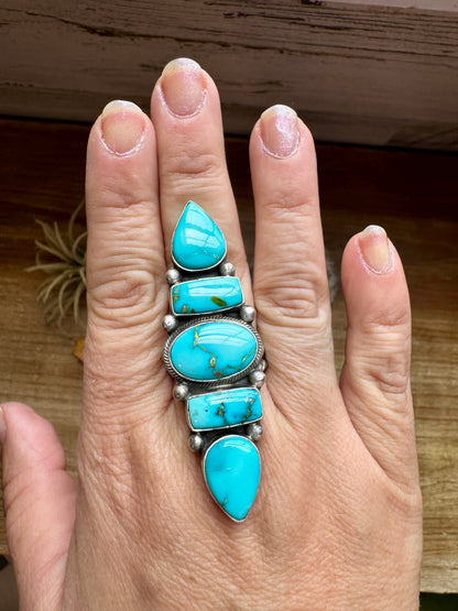 Big Ring- adjustable- Sonoran turquoise ring & sterling silver