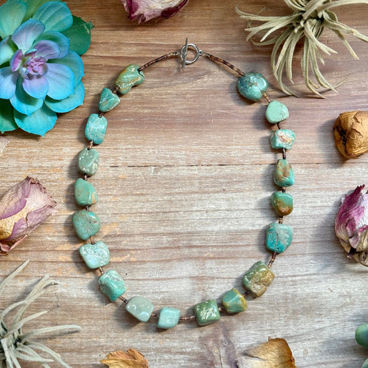 20” Brown Shell & Green Turquoise Nugget Necklace