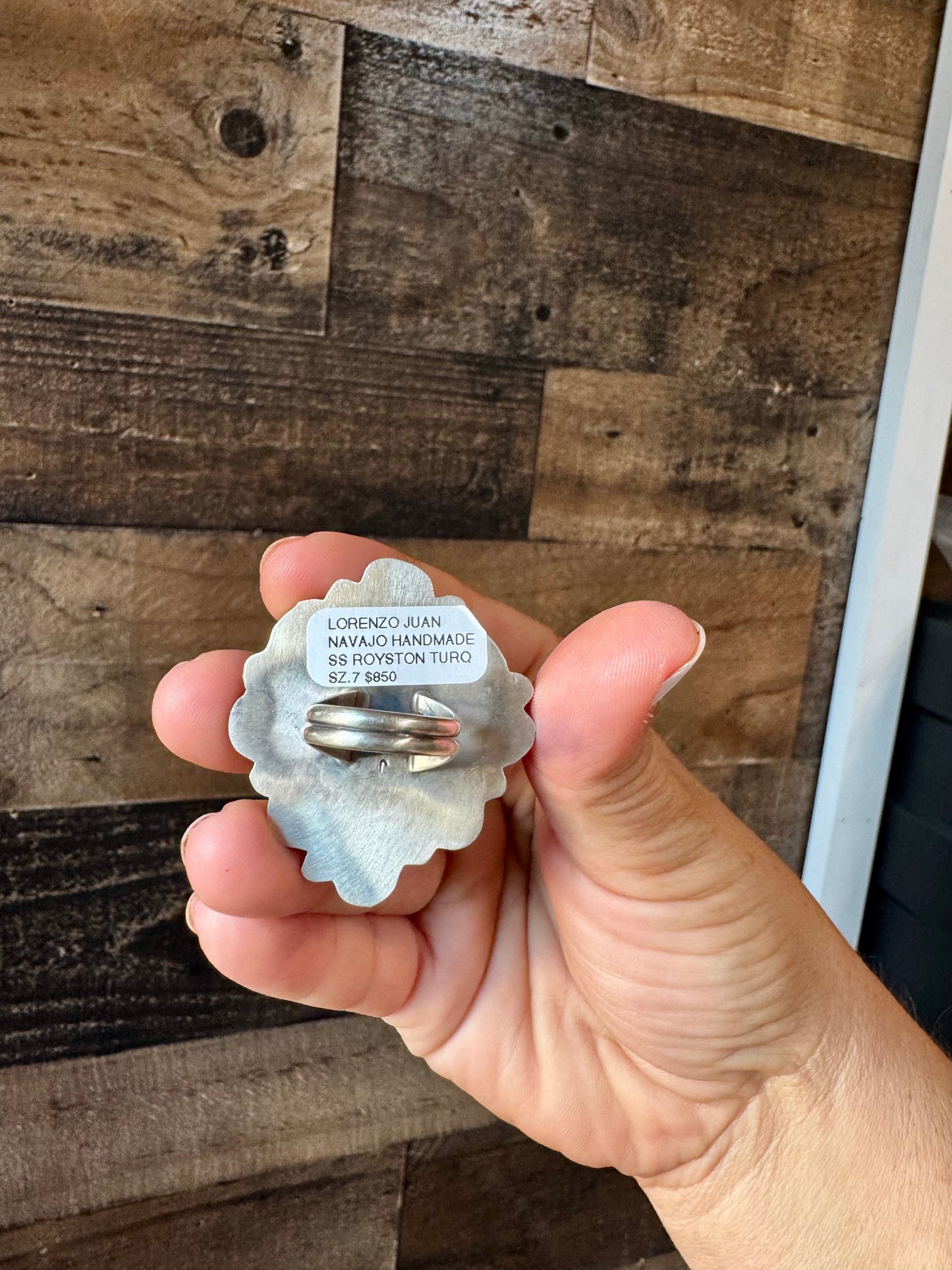 Big flower ring- size 7 1/2- Royston  turquoise ring and sterling silver