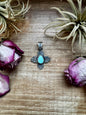 Zia Symbol Pendant with Golden Hill Turquoise – Sterling Silver – Native Made by K. Billah – Fits 8mm