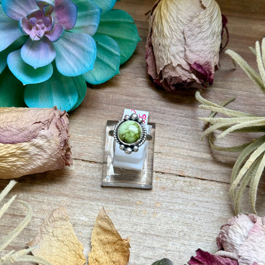 128 - Sterling Silver Sonoran Gold Turquoise Medicine Man Eye Stamped Stacking Ring by Jason Ogg