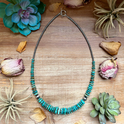 Turquoise Graduated Necklace with Hematite & Sterling Silver Accents – 23”