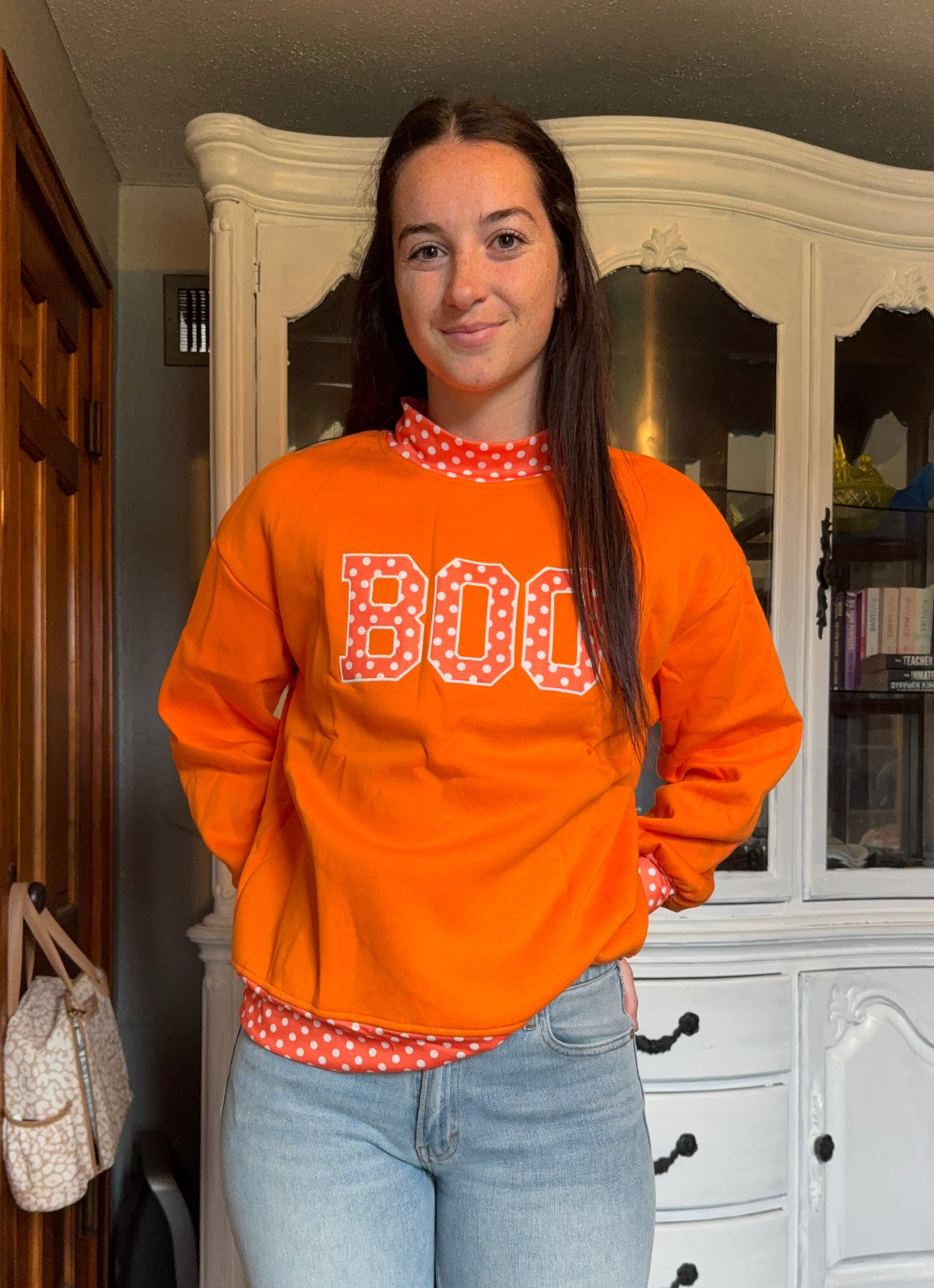 Polka Dot Boo Mock Neck Sweatshirt
