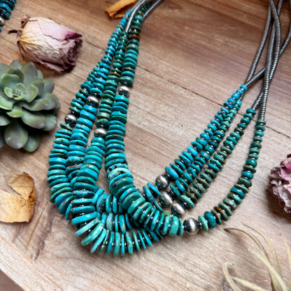 Turquoise Graduated Necklace with Hematite & Sterling Silver Accents – 23”