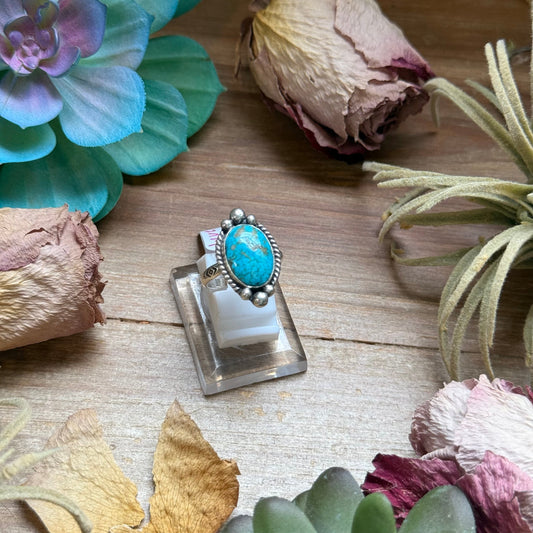 136 - Sterling Silver Blue Ridge Turquoise Medicine Man Eye Stamped Stacking Ring by Jason Ogg