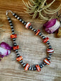 NFR Collection Necklace – 10mm Sterling Silver Pearls with 20mm Red Spiny Oyster – Handmade by The Bijoux FAB – 19"