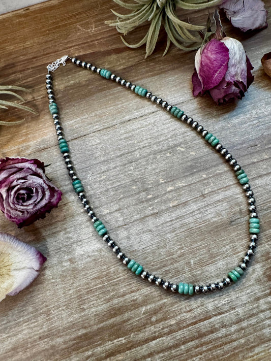 Green Turquoise & Sterling Silver Pearl Necklace – 5mm – Handmade by The Bijoux FAB – 19"