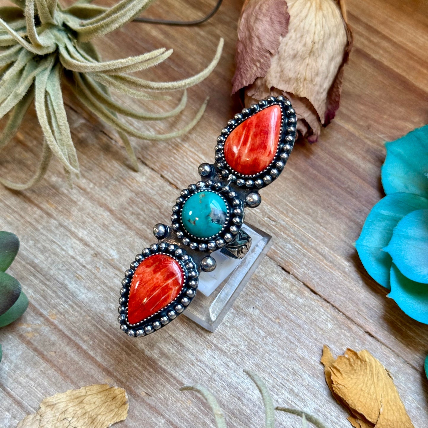 MJ Ring Red Spiny Oyster & Turquoise Ring