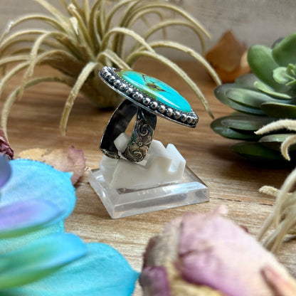MJ Blue Turquoise Ring – Sterling Silver Adjustable Band