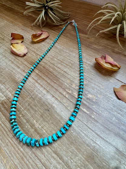 20.5-Inch Graduated Turquoise Disk Necklace with Sterling Pearls