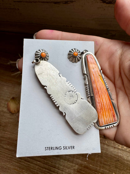 3-Inch Orange Spiny Oyster Dangle Earrings – Native Made by Jon McCray