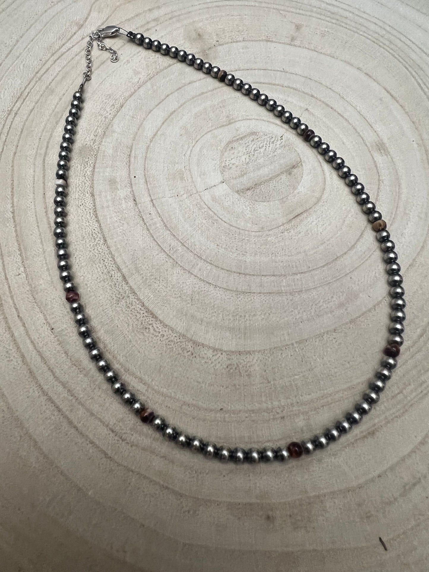 4mm Purple spiny and Sterling Pearl choker - 14 inch