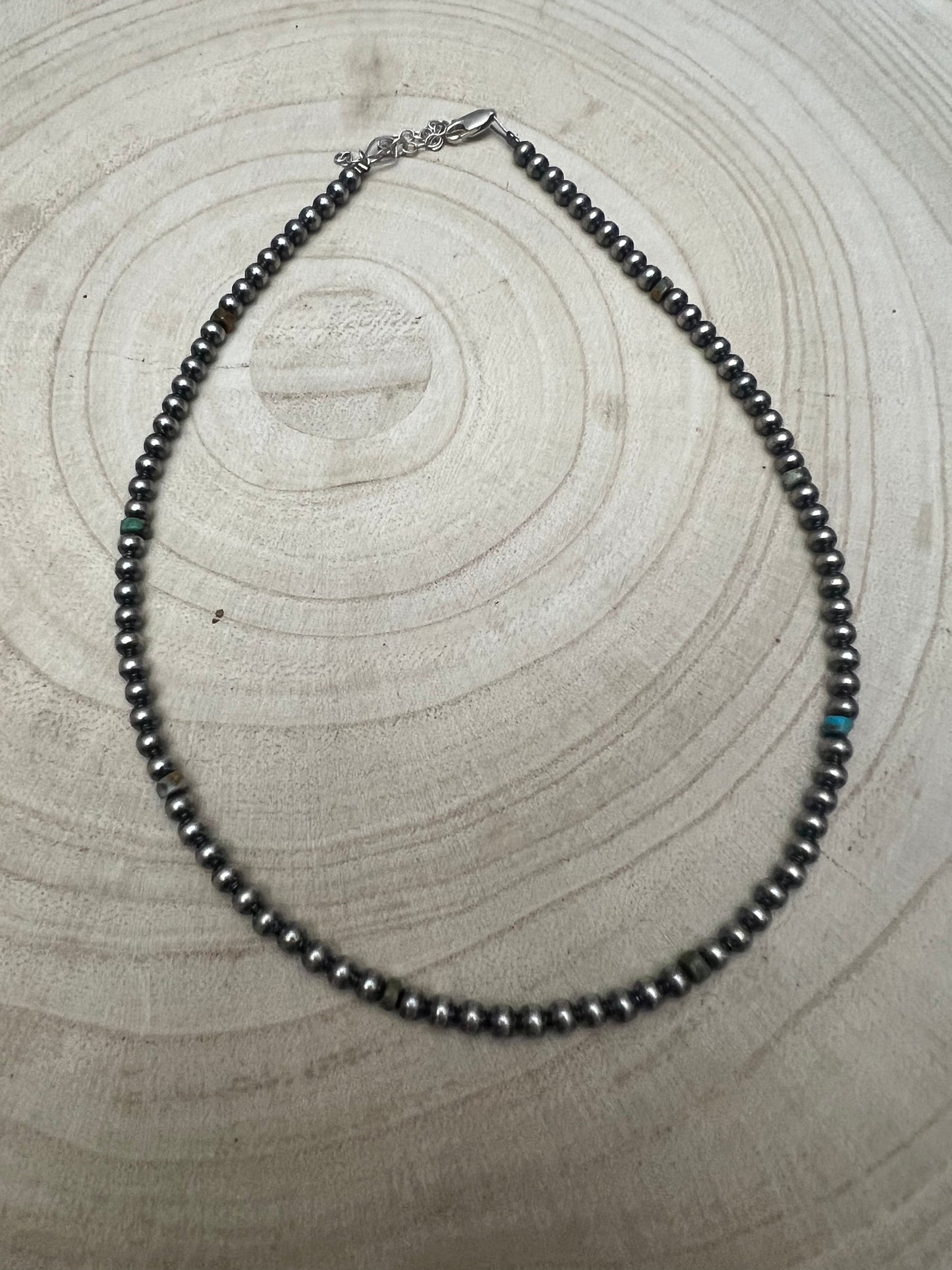 4mm Sterling Pearl and turquoise choker - 14 inch