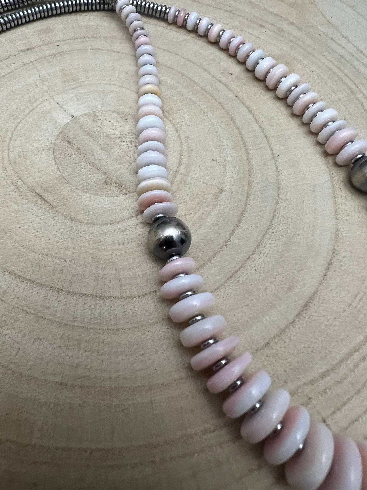 Pink Conch Graduated Necklace with 10mm Sterling Pearl — 22 inch (Handmade in North Texas)