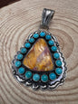 Roland Dixson Navajo Sterling Silver Statement Pendant — Spiny Oyster & Turquoise (5"×3", Signature Stamp)