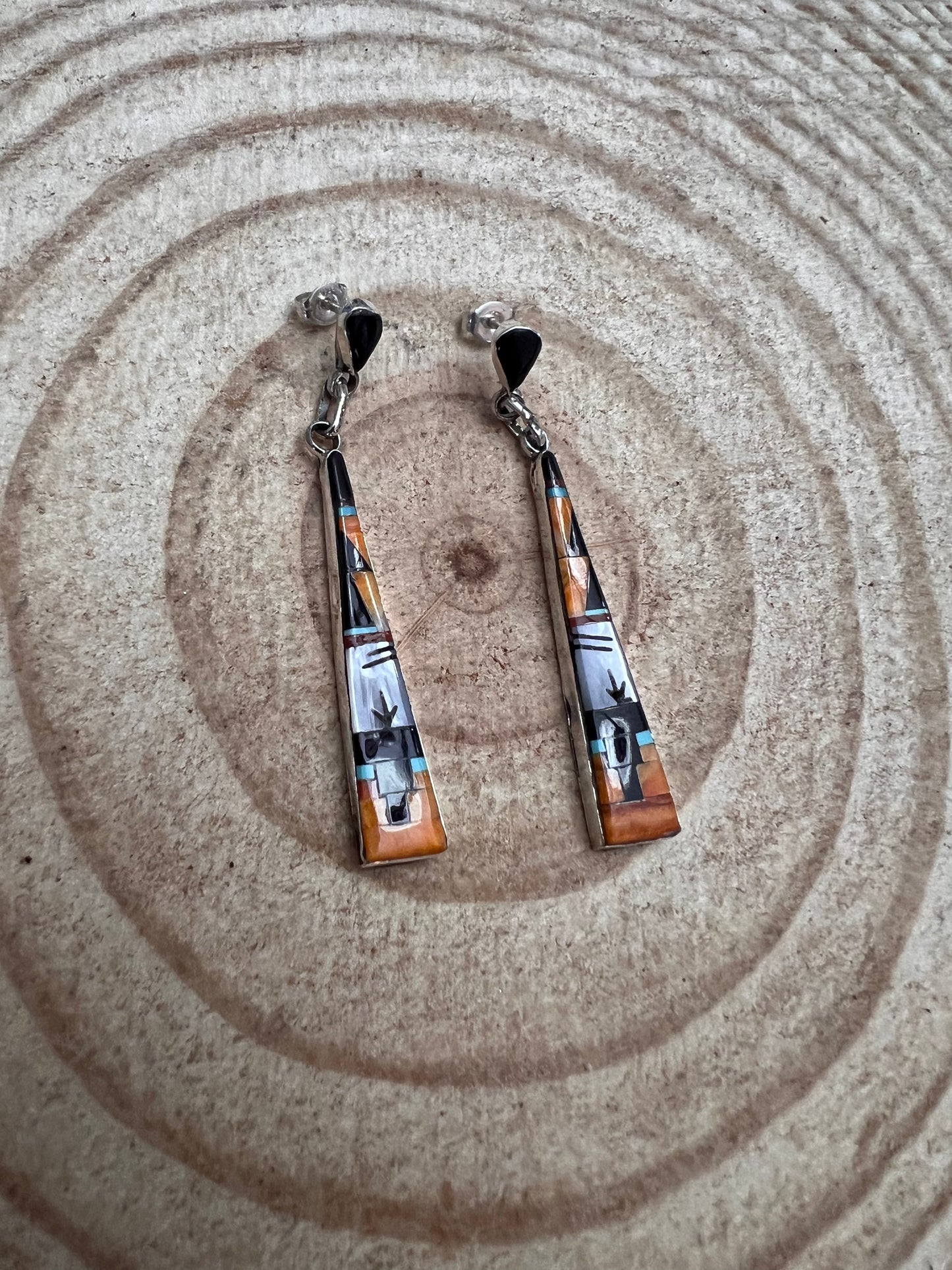 Jason Bobelu Zuni Multi-Stone Inlay Sterling Silver Statement Earrings
