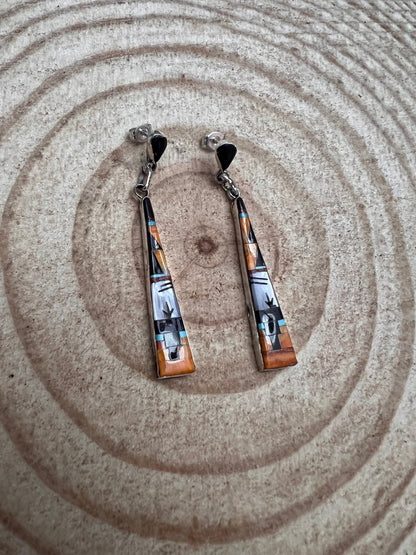 Jason Bobelu Zuni Multi-Stone Inlay Sterling Silver Statement Earrings