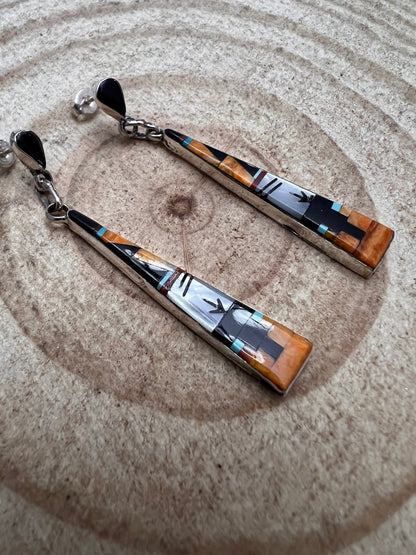 Jason Bobelu Zuni Multi-Stone Inlay Sterling Silver Statement Earrings