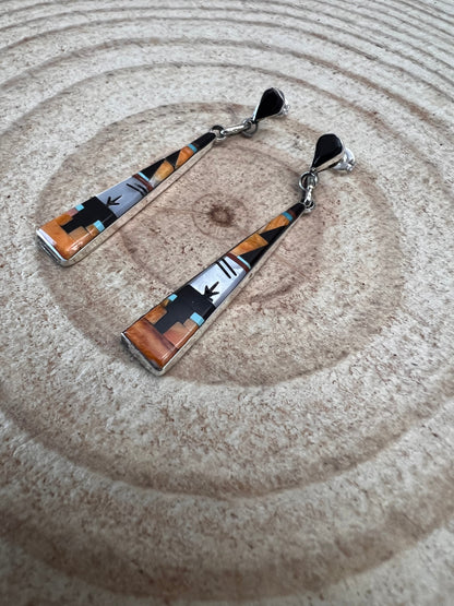 Jason Bobelu Zuni Multi-Stone Inlay Sterling Silver Statement Earrings