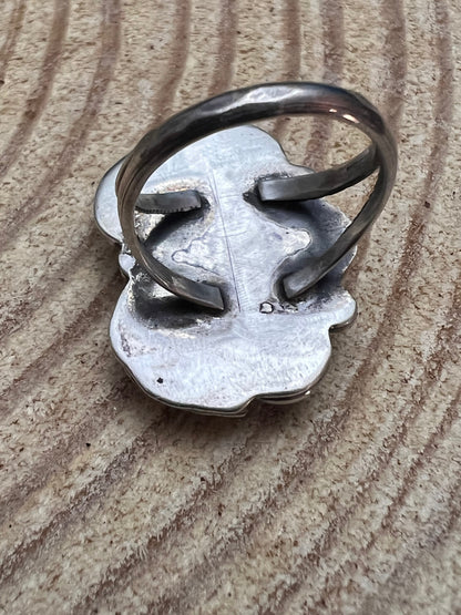 Hallmark LJ Sterling Silver Coral & Leaf Ring — Size 6 (Vintage Native American)