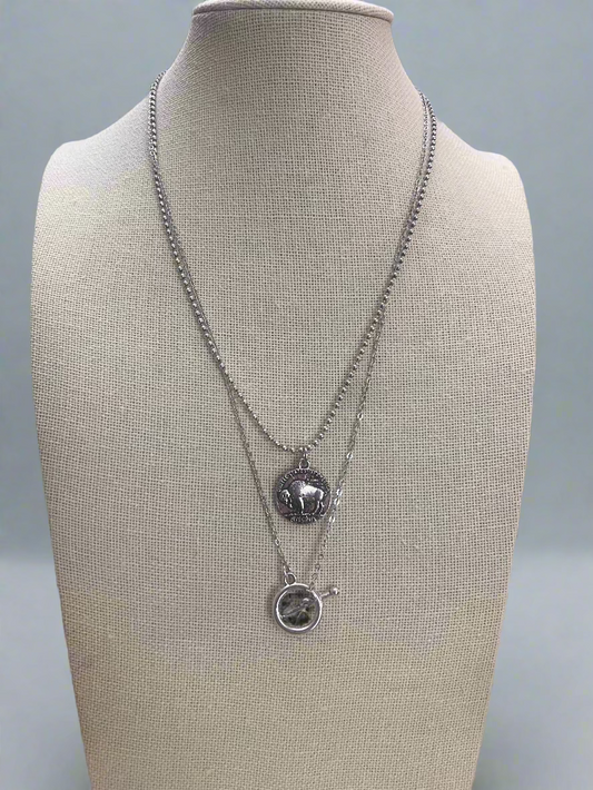 Western Petite Buffalo Coin Necklace — Burnished Silver 18 Inch