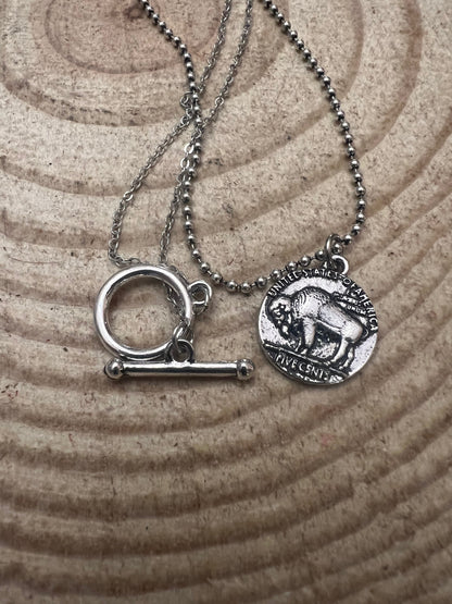 Western Petite Buffalo Coin Necklace — Burnished Silver 18 Inch