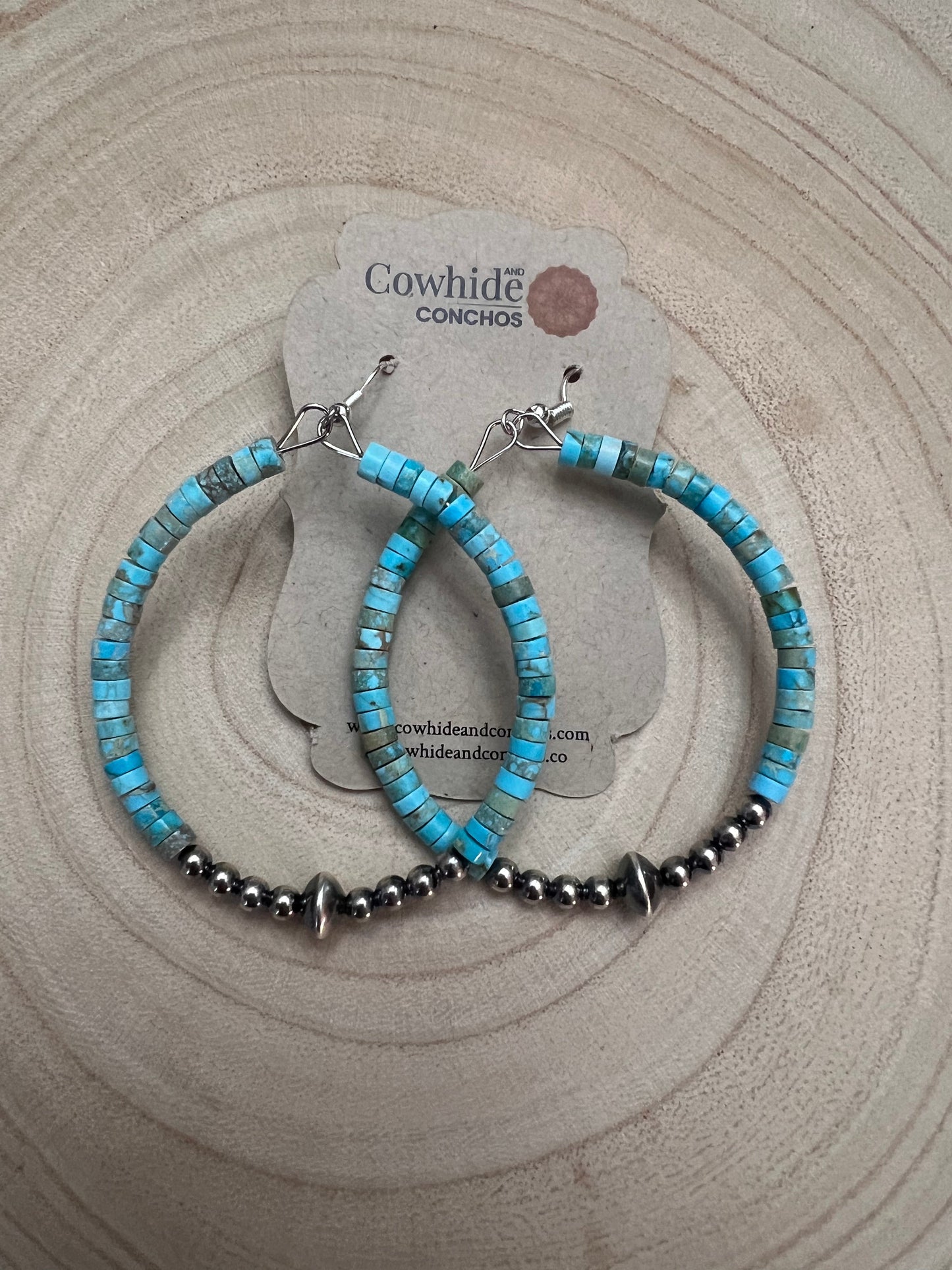 Variscite Turquoise Hoop Earrings with Sterling Pearl & Saucer