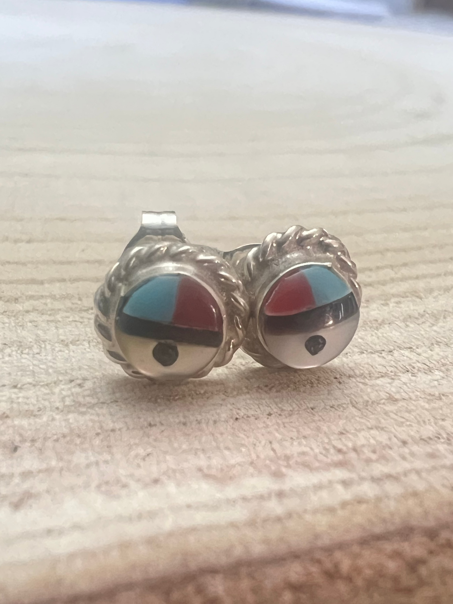 Devoria Bowakay Zuni Multi-Stone Inlay Sterling Silver Stud Earrings — 1/4"