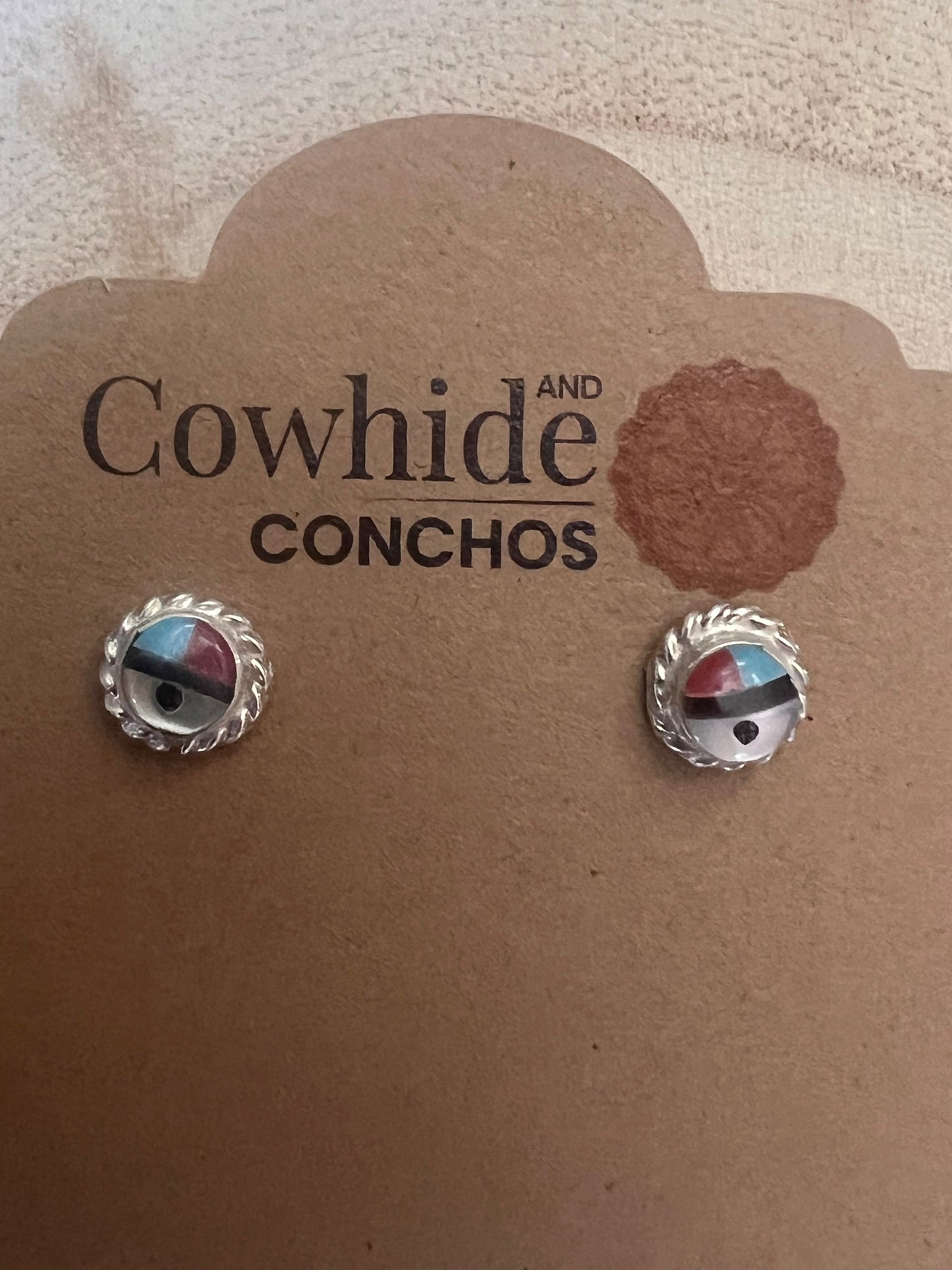 Devoria Bowakay Zuni Multi-Stone Inlay Sterling Silver Stud Earrings — 1/4"