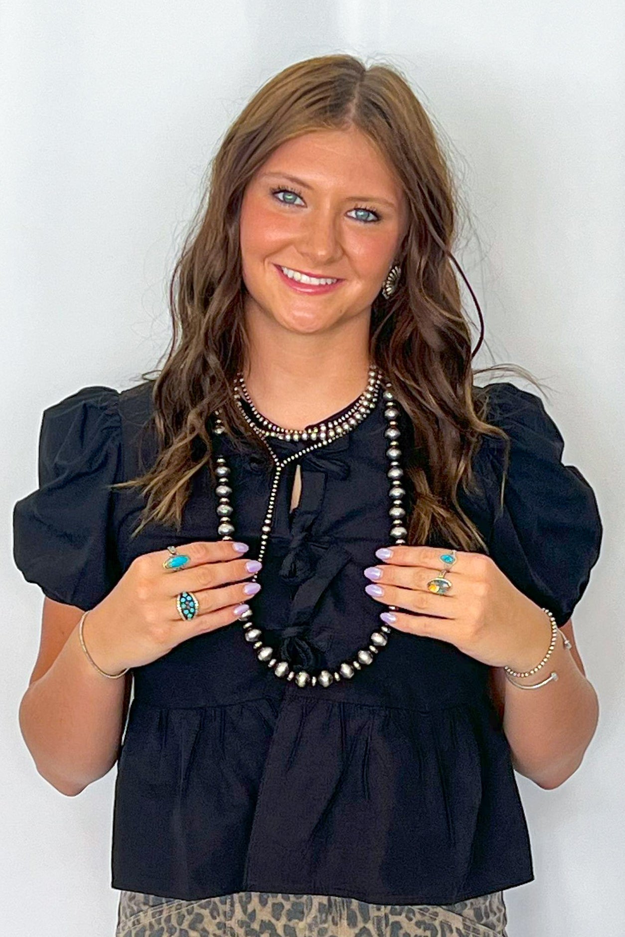 14mm & 10mm saucer Sterling Silver Pearls Statement Necklace - 35 inch