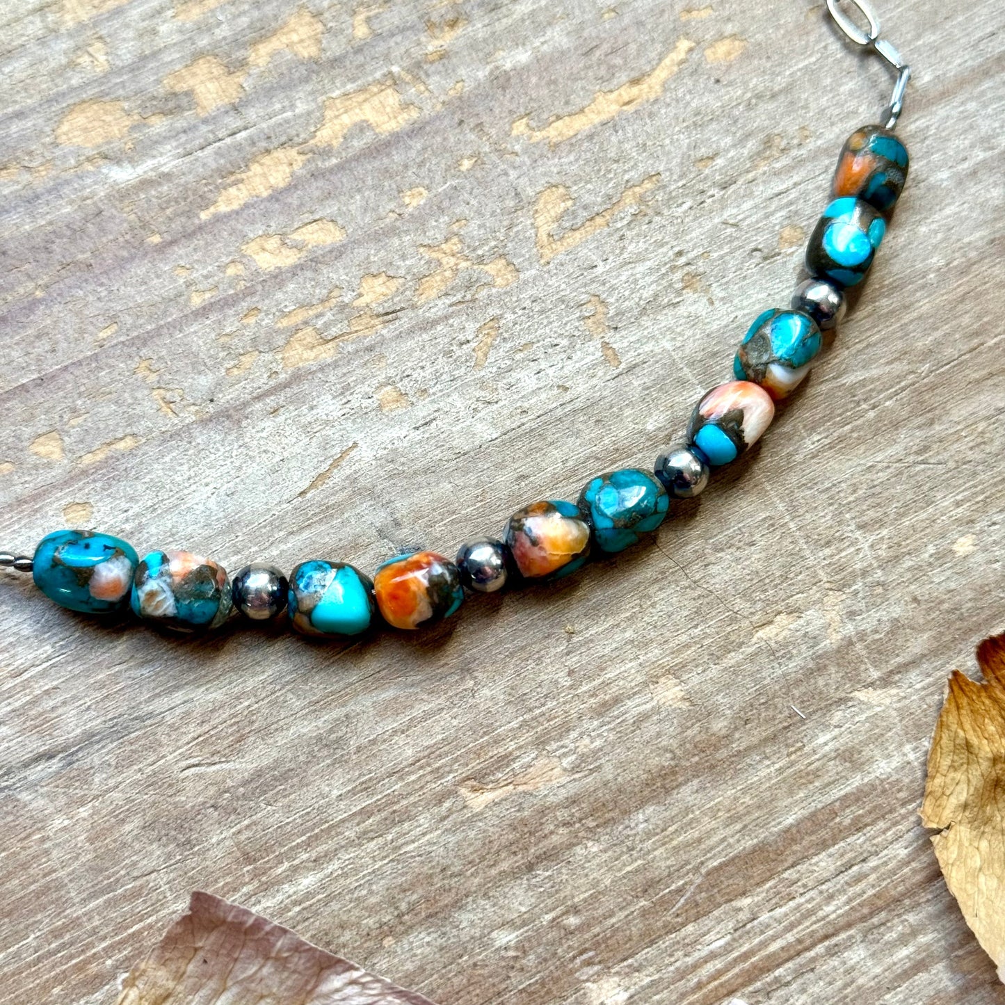 Turquoise & Spiny Oyster Pearl Necklace 16 inch