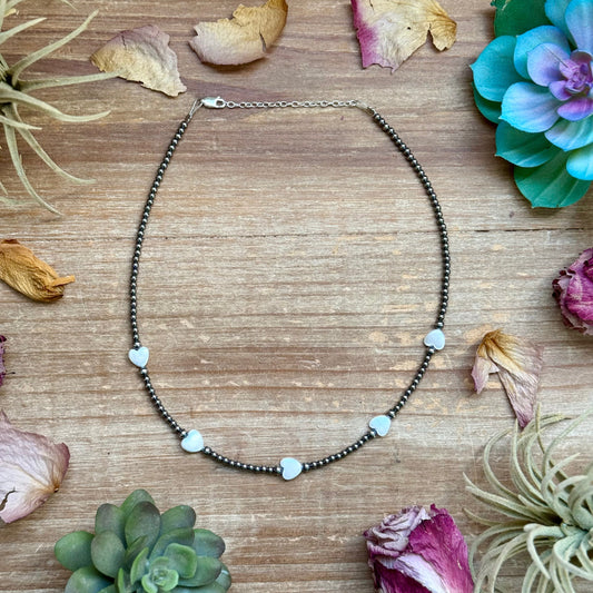 Sterling Silver Pearl Choker with Heart Freshwater Pearls – 15.5”