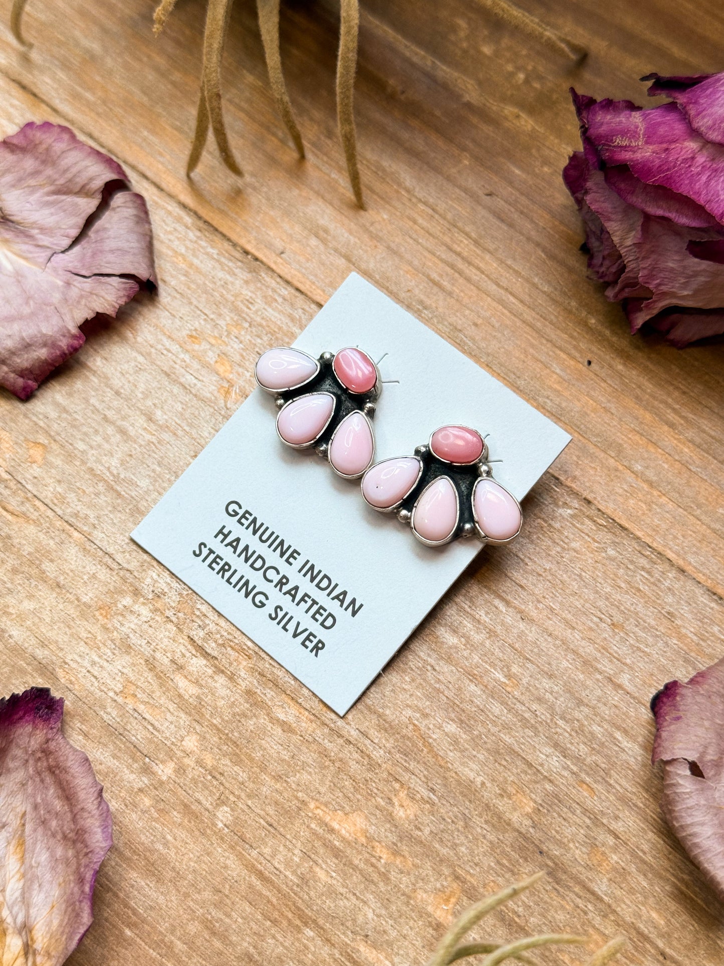 Sterling Silver Pink Conch Stud Earrings – Native Made by Marcella James