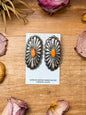 Sterling Silver Concho Earrings with Spiny Oyster – Native Made by Rita Lee